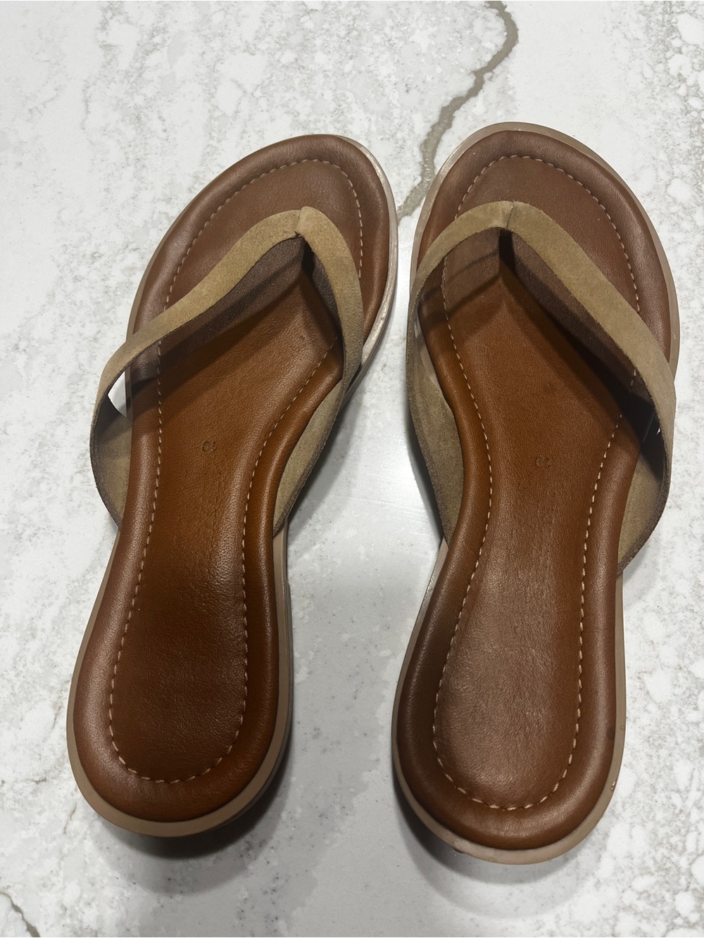 Women’s Tan and Brown Suede Thong Sandals - Comfortable Everyday Slides